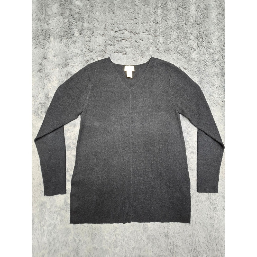 Limited America Womens V-Neck Long Sleeve Sweater Charcoal Black Knit Size M